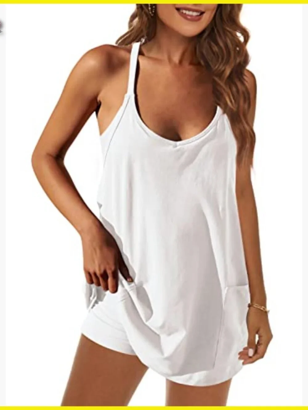 Sleeveless Mini Sundress with Pockets Athletic Short Dress V Neck Spaghetti
